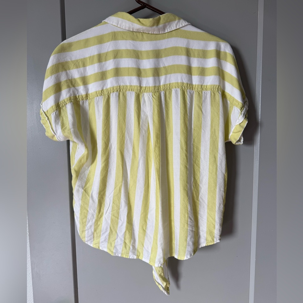 beachlunchlounge Yellow/Green and White Striped Button Down Shirt - Picture 6 of 6